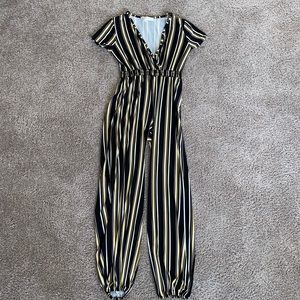 Yellow, Black and White Striped Jumpsuit